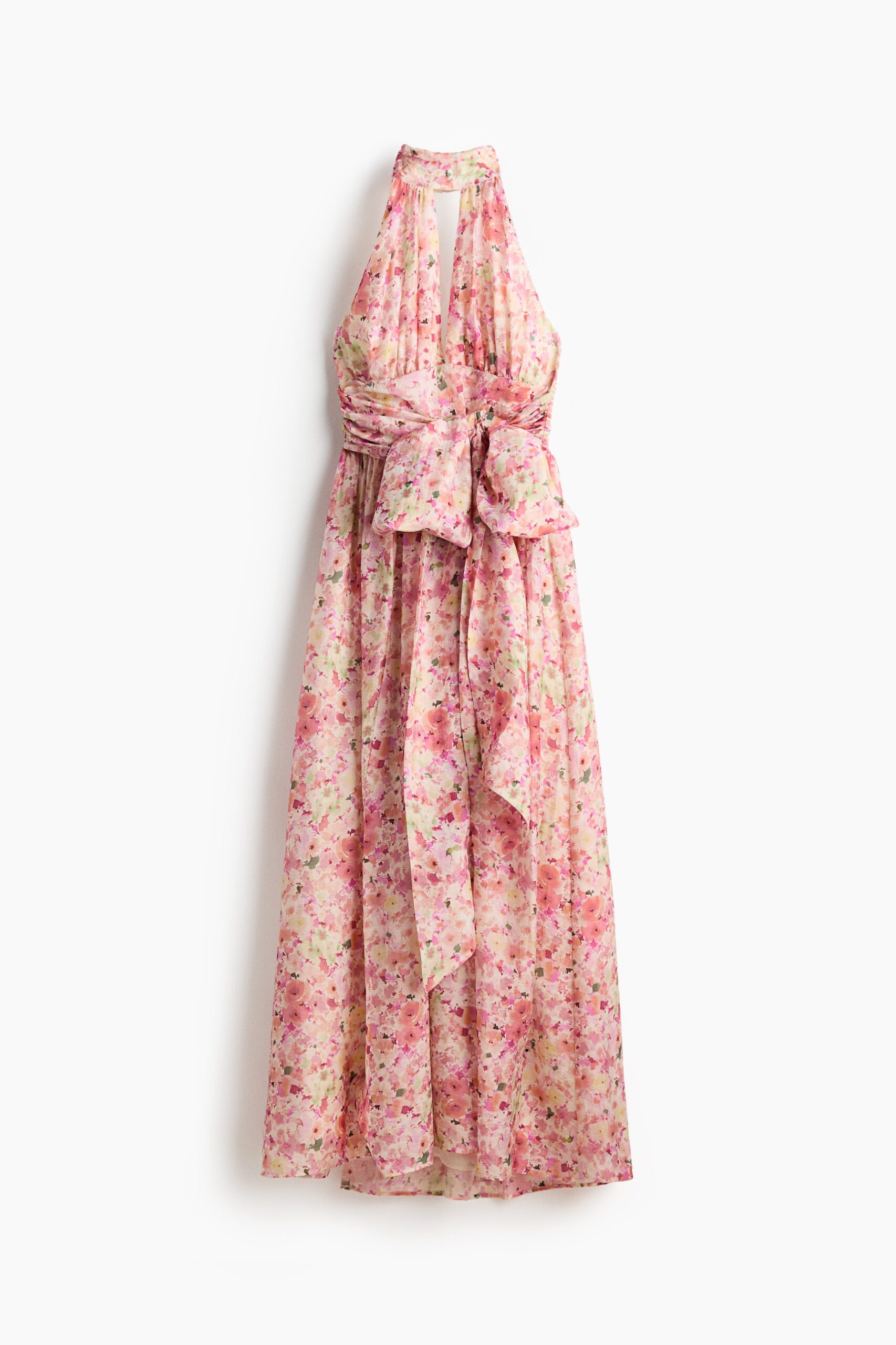 H & M - Halterjurk met strikdetail - Perzikroze/Bloemen