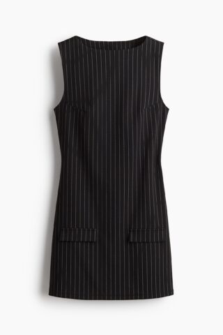 H & M - Mouwloze tricot jurk - Zwart/Krijtstrepen