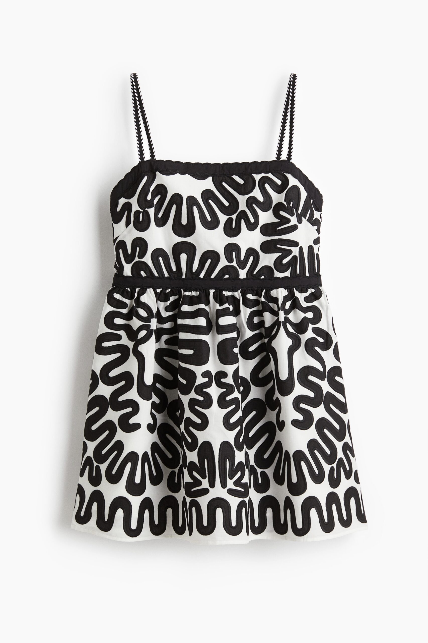 H & M - Strappy jurk met borduursel - Wit/Dessin