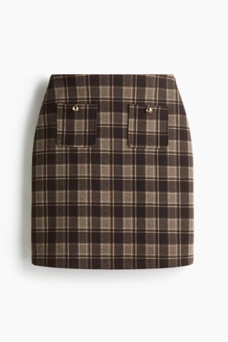 H & M - Bonded rok - Donkerbruin/Geruit