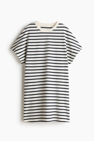 H & M - Katoenen T-shirtjurk - Wit/Gestreept