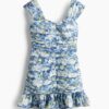 H & M - Gedrapeerde jurk met volants - Blauw/Bloemen
