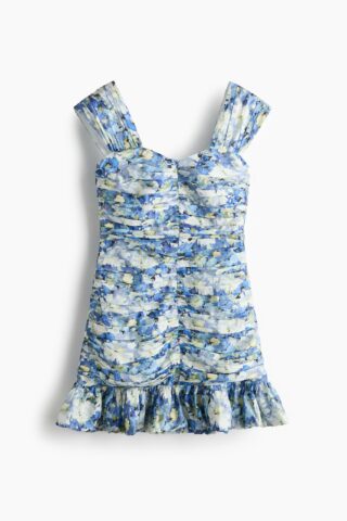 H & M - Gedrapeerde jurk met volants - Blauw/Bloemen