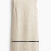 H & M - Shift-jurk van linnenmix - Lichtbeige/Zwart