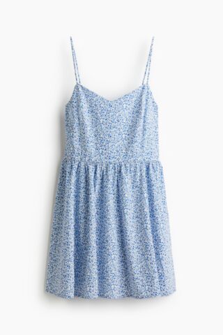 H & M - Katoenen jurk met uitlopende rok - Wit/Blauwe Bloemen