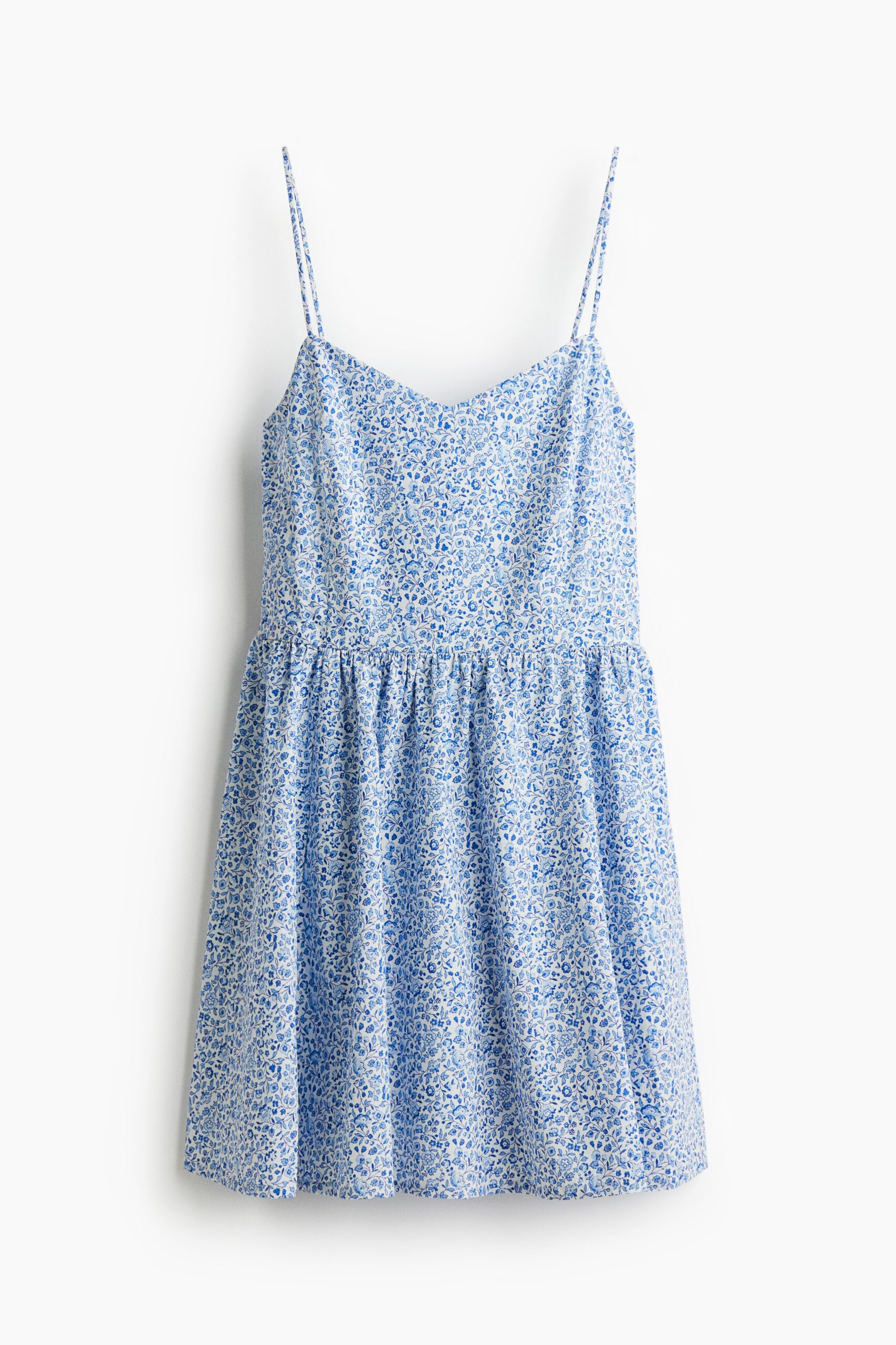 H & M - Katoenen jurk met uitlopende rok - Wit/Blauwe Bloemen