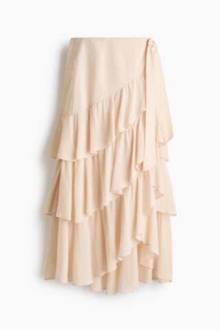 H & M - Strokenrok met overslag - Lichtbeige