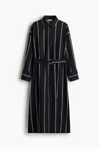 H & M - Overhemdjurk met ceintuur - Zwart/Gestreept
