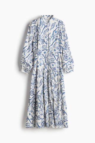 H & M - Lange strokenjurk - Wit/Schelpen
