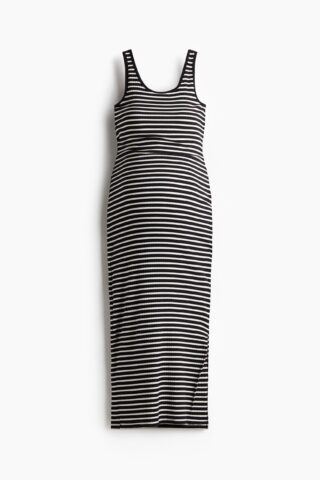 H & M - MAMA Fijngebreide jurk - Zwart/Gestreept
