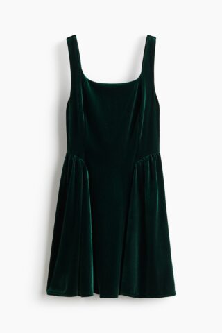 H & M - Mouwloze velours jurk - Donkergroen