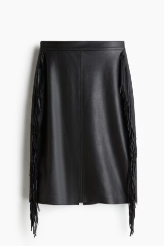 H & M - Gecoate rok met franje - Zwart