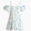 H & M - Cold-shoulderjurk van linnenmix - Wit/Bloemen