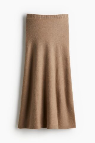 H & M - Uitlopende gebreide rok - Donkerbeige