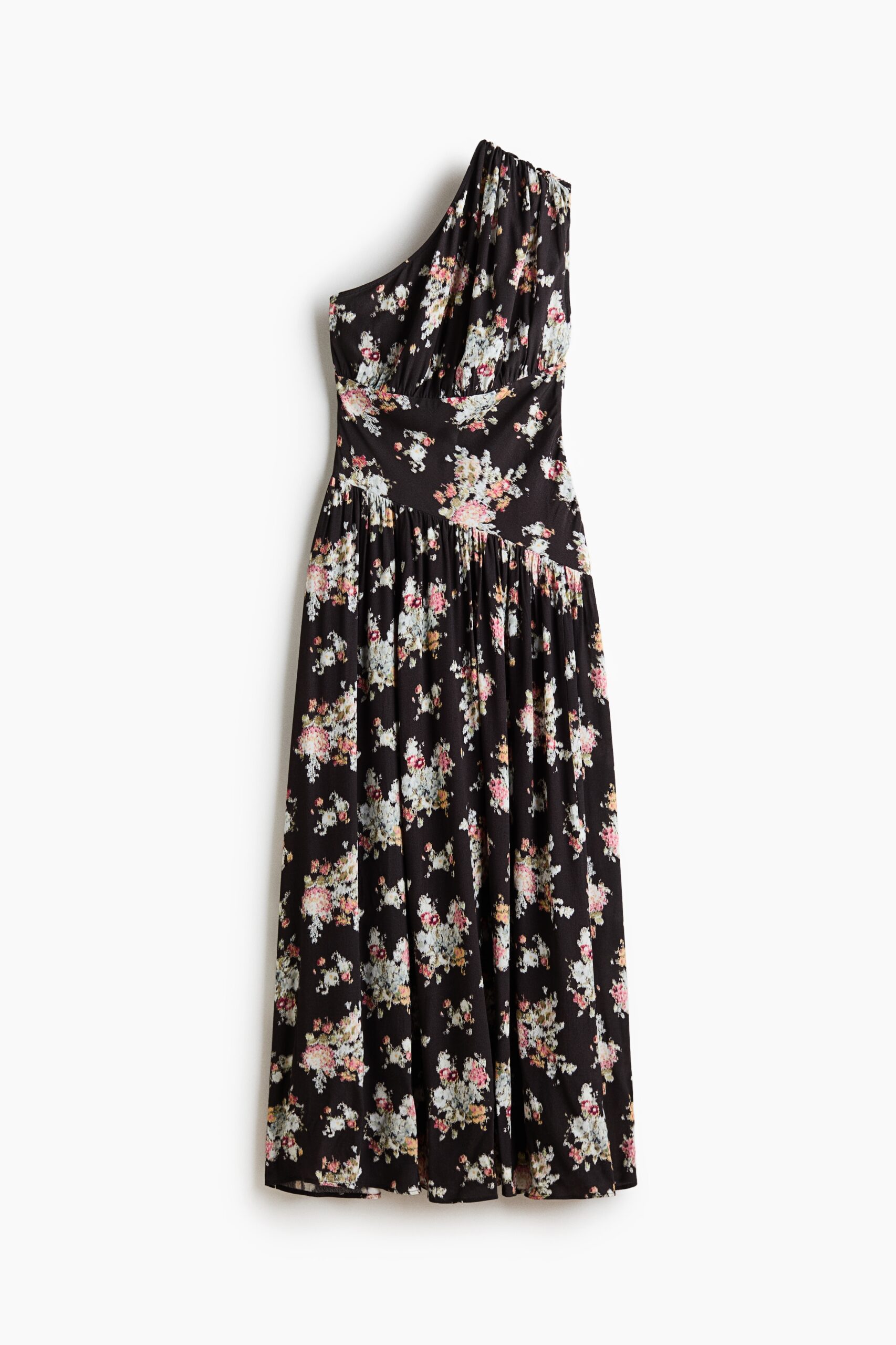 H & M - Gedrapeerde one-shoulderjurk - Zwart/Bloemen H & M - Gedrapeerde one-shoulderjurk - Zwart/Bloemen
