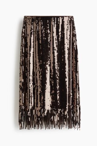 H & M - Rok met pailletten en franje - Donkerbruin