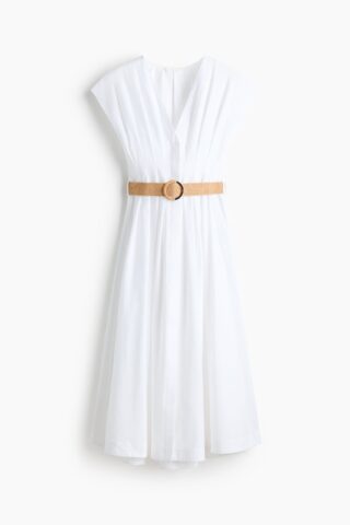 H & M - Katoenen jurk met ceintuur - Wit