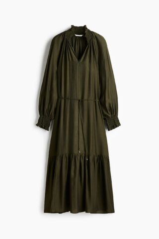 H & M - Jurk met smokwerk - Donker Kakigroen