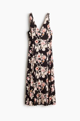 H & M - Jurk met godetplooien - Zwart/Bloemen