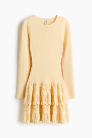 H & M - Jurk met strokenrok - Lichtgeel