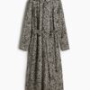 H & M - Overhemdjurk van viscose met strikceintuur - Zwart/Roomwit Dessin