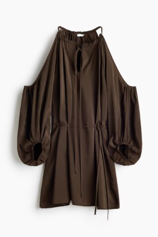 H & M - Cold-shoulderjurk met ballonmouwen - Donker Kakigroen