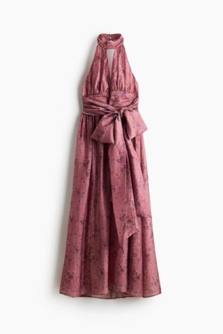H & M - Halterjurk met strikdetail - Dusty Roze/Bloemen