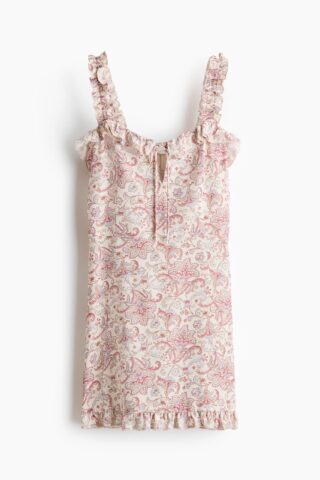 H & M - Jurk met ruches - Lichtbeige/Paisleydessin