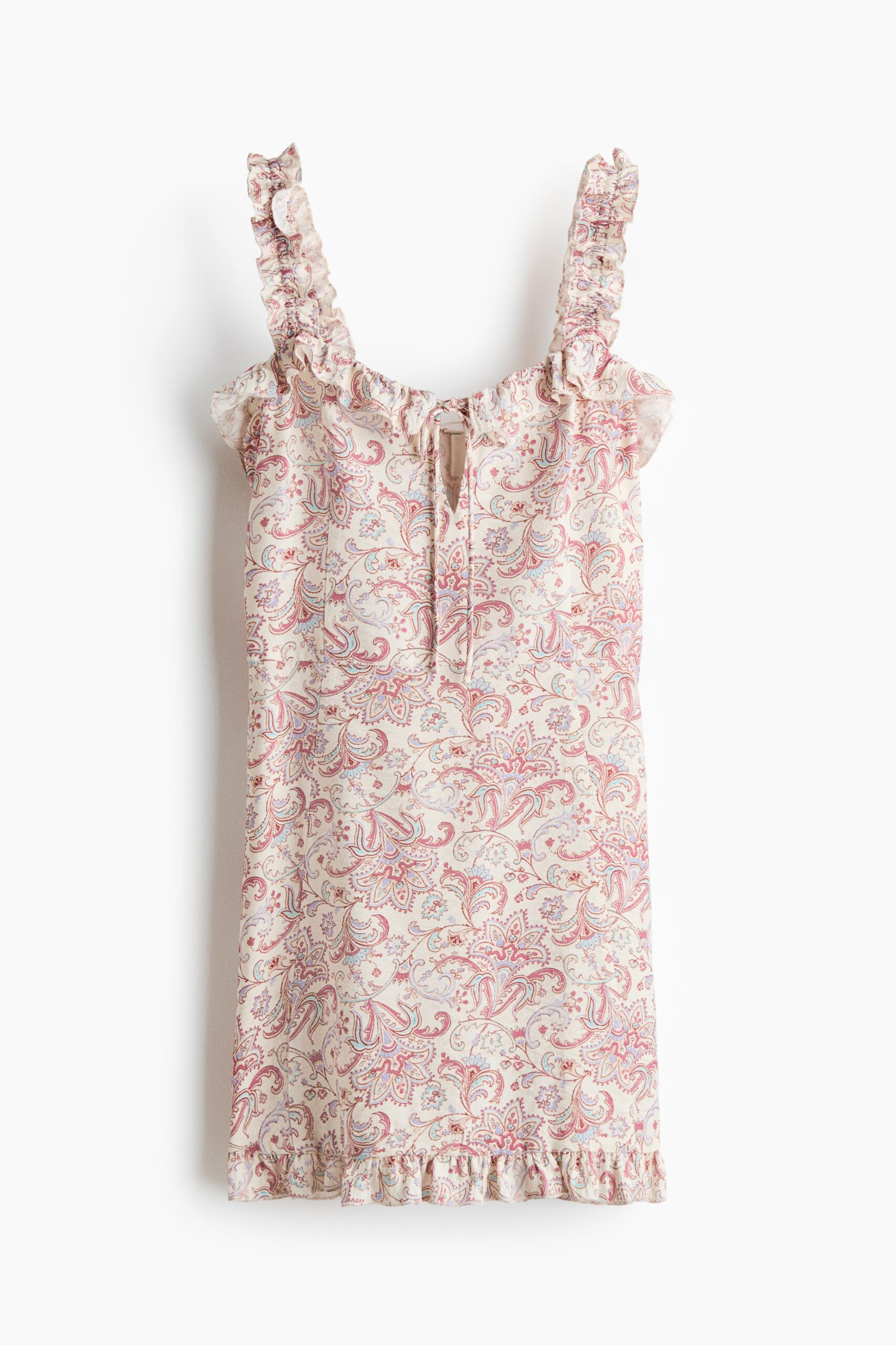 H & M - Jurk met ruches - Lichtbeige/Paisleydessin