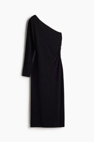 H & M - Glitterende one-shoulderjurk - Zwart