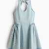 H & M - Denim jurk met uitlopende rok - Licht Denimblauw