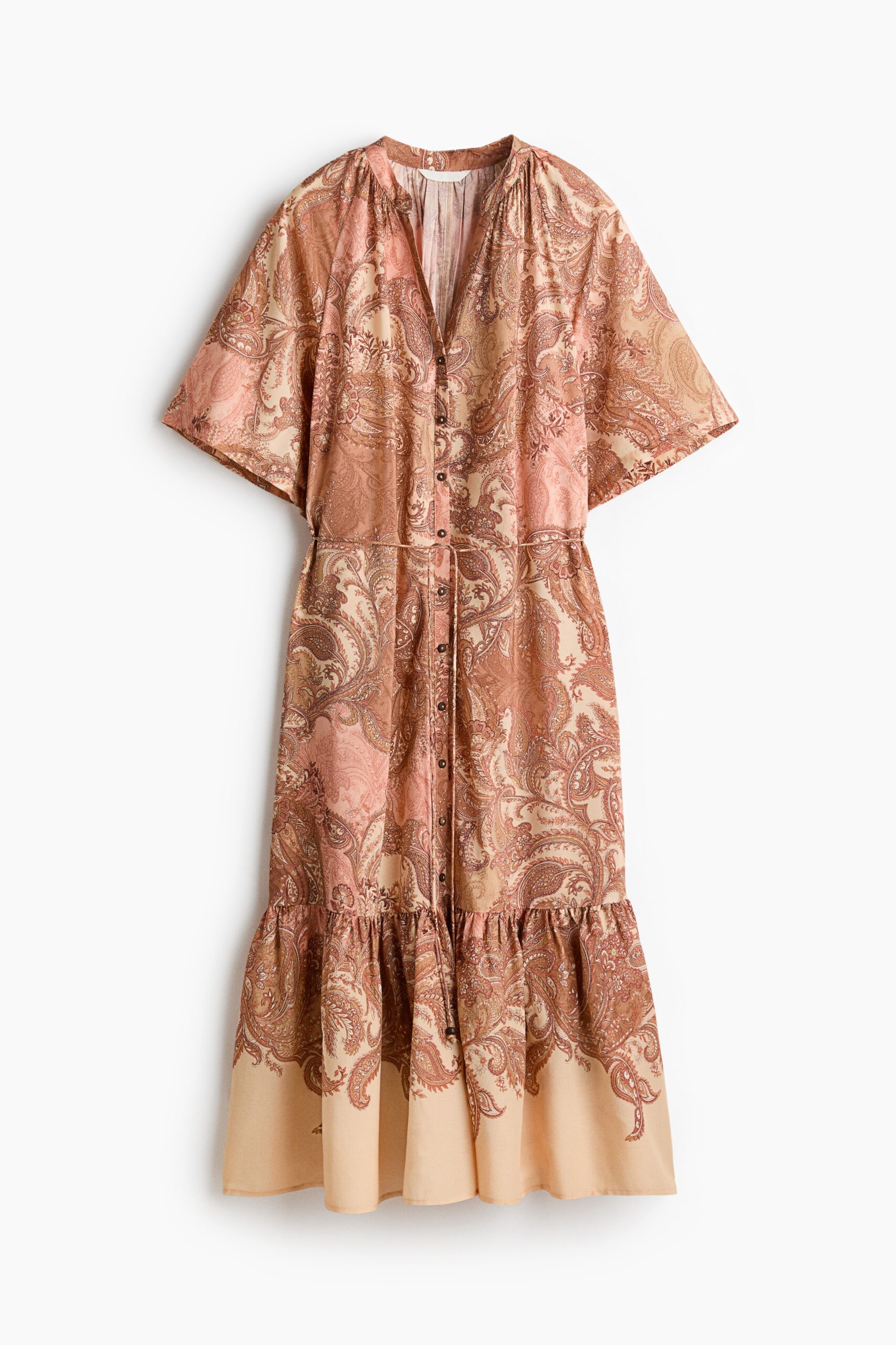H & M - Jurk met korte mouwen en strikbandje - Beige/Paisleydessin H & M - Jurk met korte mouwen en strikbandje - Beige/Paisleydessin