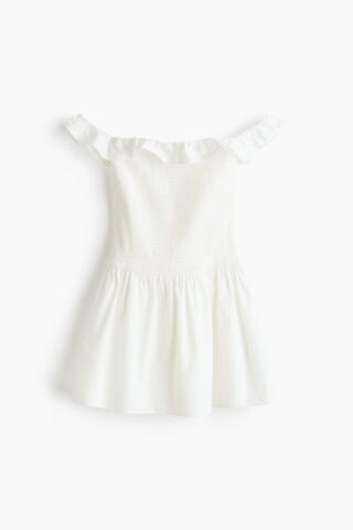 H & M - Gesmokte off-the-shoulderjurk - Wit