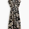 H & M - Midi-jurk met knoopsluiting - Zwart/Bloemen