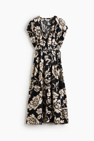H & M - Midi-jurk met knoopsluiting - Zwart/Bloemen