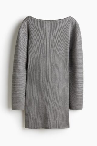 H & M - Ribgebreide jurk - Grijs Gemêleerd