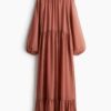 H & M - Chiffon jurk met ballonmouwen - Dusty Rood