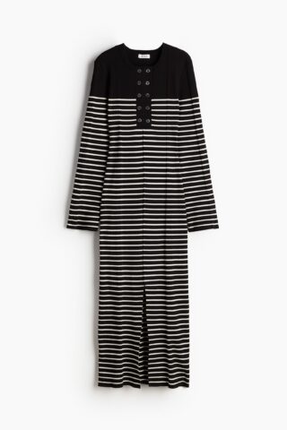 H & M - Ribgebreide maxi-jurk - Zwart/Wit Gestreept
