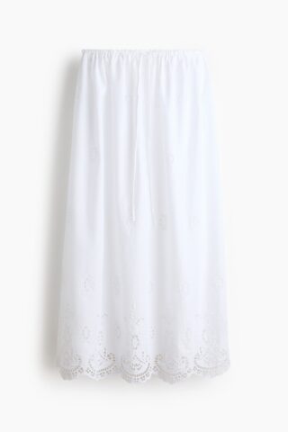 H & M - Drawstringrok met broderie anglaise - Wit