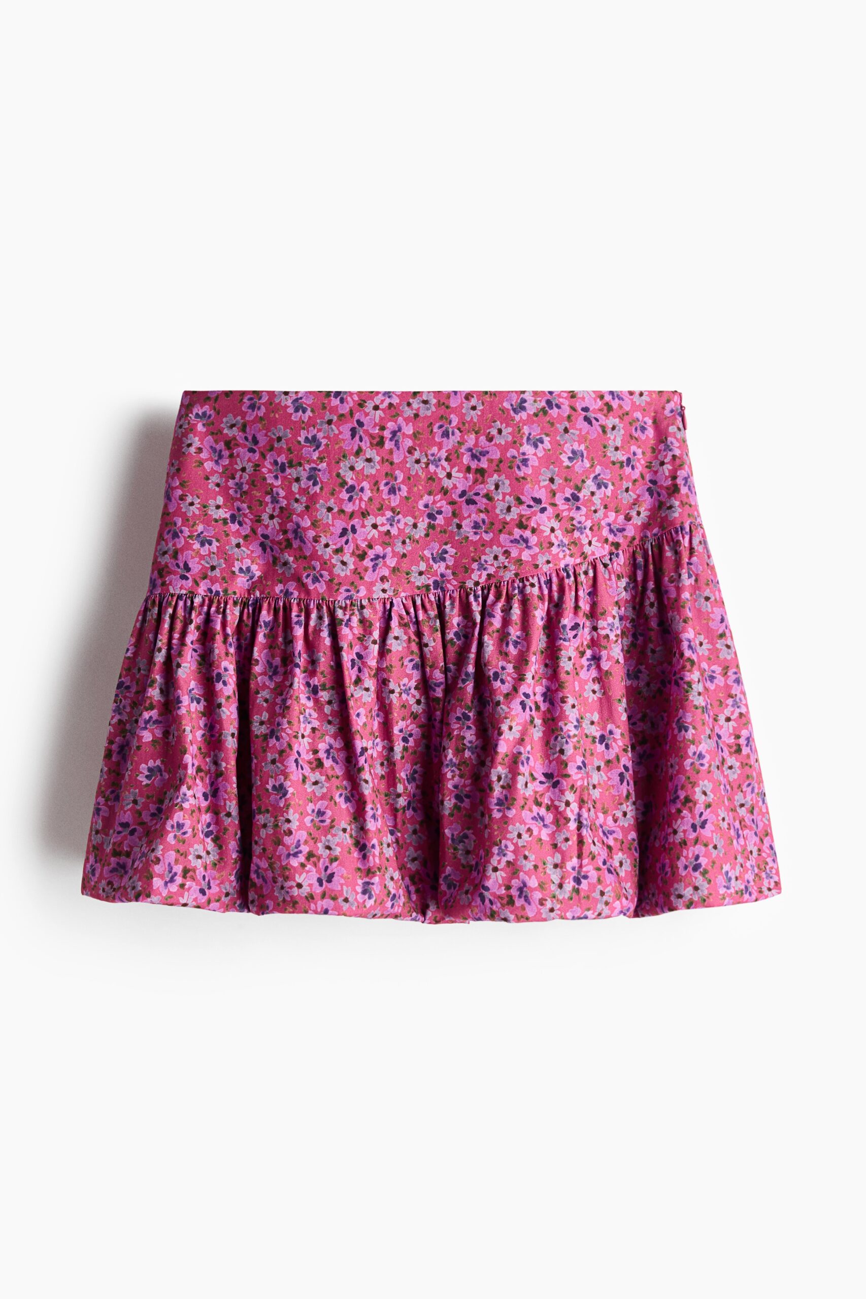 H & M - Katoenen ballonrok - Donkerroze/Bloemen