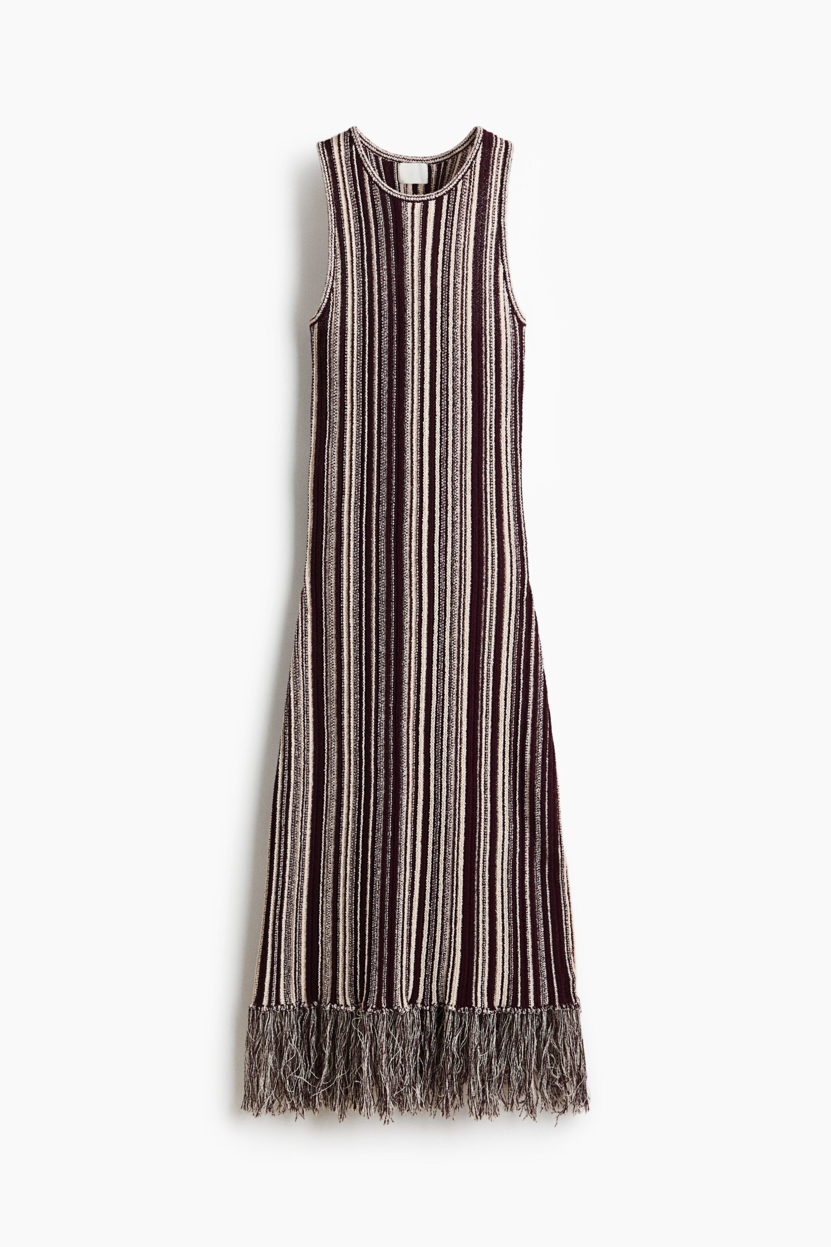 H & M - Gebreide jurk met franje - Bordeauxrood/Gestreept