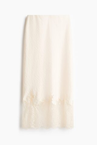 H & M - Satijnen rok met kant - Roomwit