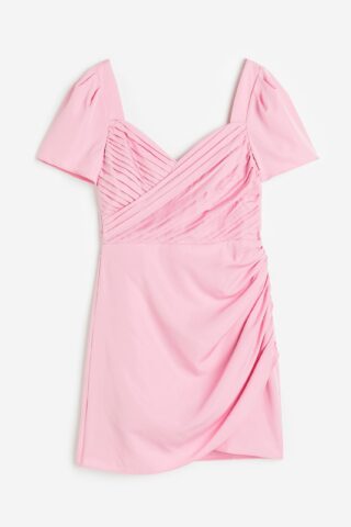 H & M - Jurk met pofmouwen - Lichtroze