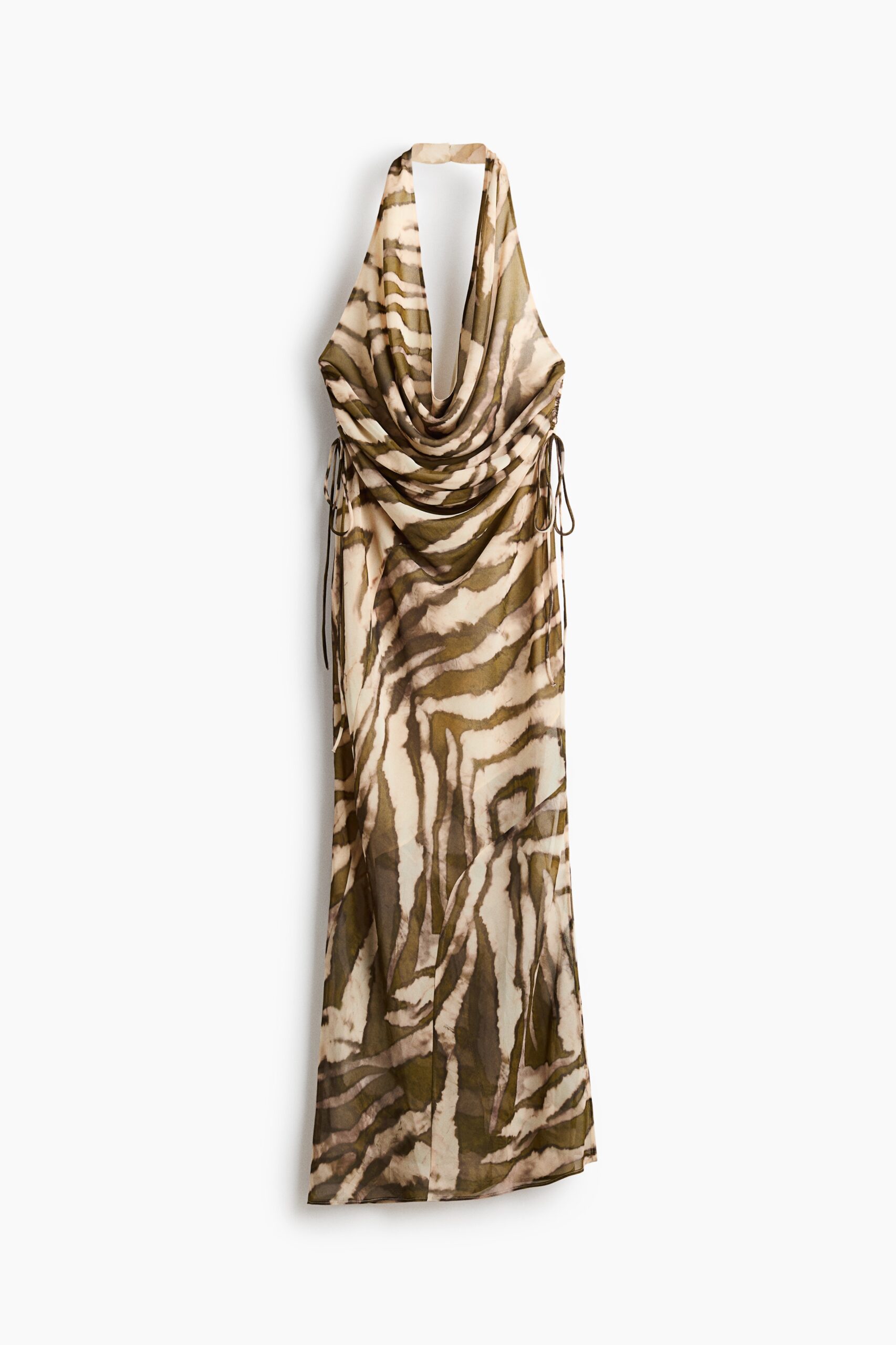 H & M - Halterjurk met drawstring - Lichtbeige/Zebradessin