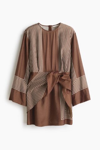 H & M - Korte jurk met geknoopt detail - Donkerbruin/Gestreept