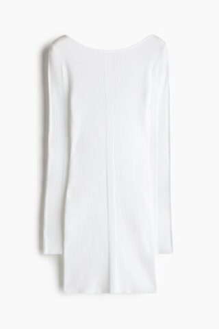 H & M - Ribgebreide bodyconjurk - Wit