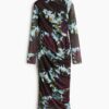 H & M - Asymmetrische jurk van mesh - Donker Pruimenpaars/Bloemen