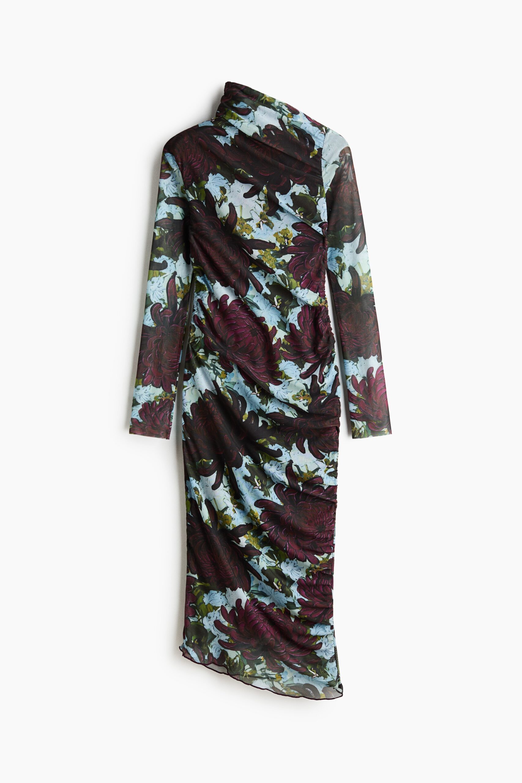 H & M - Asymmetrische jurk van mesh - Donker Pruimenpaars/Bloemen