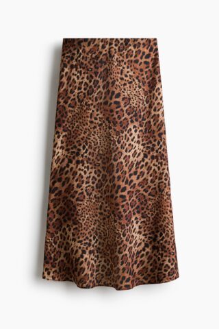 H & M - Satijnen slip-on rok - Bruin/Luipaarddessin