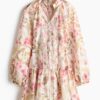 H & M - Korte tuniekjurk - Roomwit/Bloemen